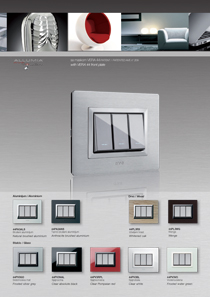 VERA 44 front plates made of glass, wood and aluminium with gray ALLUMIA modules - brochure